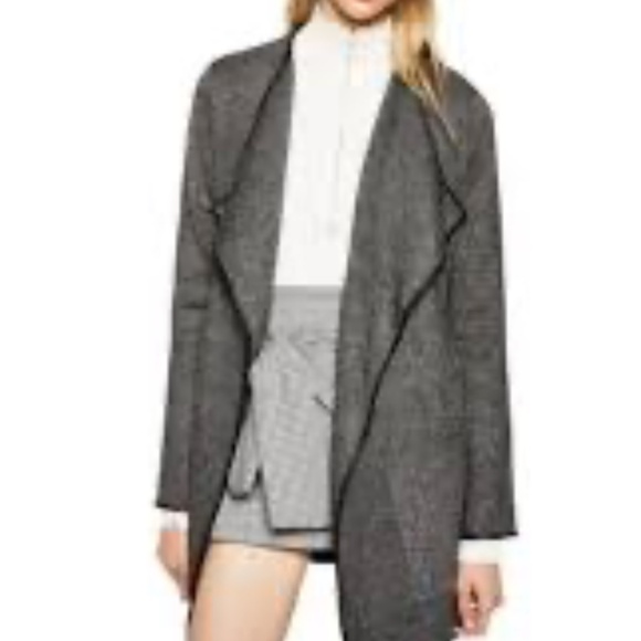 Zara Knit Open Cardigan Sweater Drape Front Faux Leather Trim Size Small Long - Picture 2 of 16